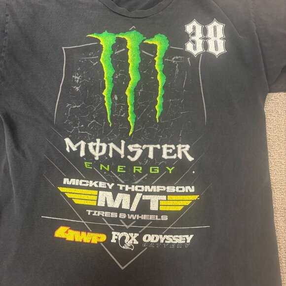 Vintage Y2K Monster Shirt Cotton Sun Faded Distressed Racing Motto Sports Tee - Picture 8 of 10